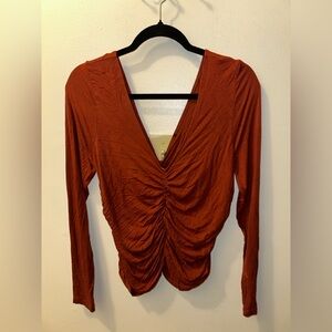 F21 Ruched V-Neck long sleeve tee